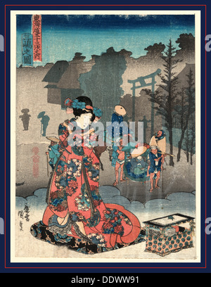 Mishima pas zu, vue de Mishima. [Entre 1835 et 1838], 1 tirage : gravure sur bois, couleur ; 24,9 x 18,6 cm., montre une femme d'impression Banque D'Images