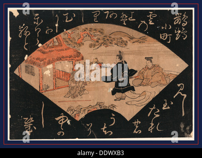 Omu komachi, Parrot Komachi. [Entre 1776 et 1785], 1 tirage : gravure sur bois, couleur ; 14,9 x 21 cm., ayant la forme d'une montre d'impression Banque D'Images