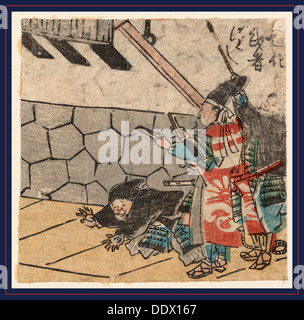 Hyoshigi o utsu bushi samouraï, trouver une occasion avec battants. [Entre 1830 et 1844], 1 tirage : gravure sur bois, couleur ; 12,2 x 12,5 Banque D'Images
