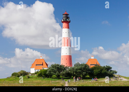 Westerheversand, phare de Westerhever, Eiderstedt Péninsule, Schleswig Holstein, Allemagne Banque D'Images