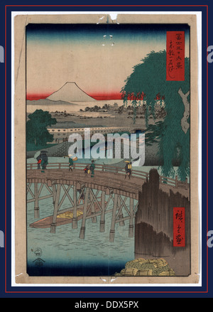 Toto, ikkokubashi Ikkoku Bridge dans l'est de la capitale. 1858., 1 : impression gravure sur bois, couleur ; 36 x 24,4 cm., montre d'impression Banque D'Images