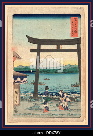 Enoshima iriguchi Sagami, la passerelle de Sagami à Enoshima. 1858., 1 : impression gravure sur bois, couleur ; 36,9 x 24,4 cm., montre d'impression Banque D'Images