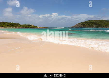 Belle plage de sable doré de Half Moon Bay Antigua sur Sunny Day Banque D'Images