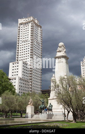 Cervantes Monument à Plaza de España, Madrid, Communauté de Madrid, Espagne Banque D'Images