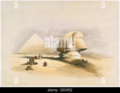 Le grand Sphinx et les pyramides de Gizeh, 19e siècle. Artiste : David Roberts Banque D'Images