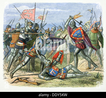 Henry V d'Angleterre attaqué par le duc d'Alençon à la bataille d'Azincourt, 1415 (1864). Artiste : James William Edmund Doyle Banque D'Images