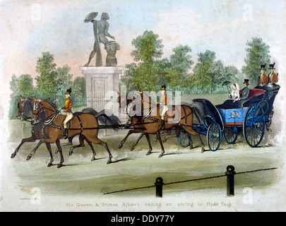 La reine Victoria et le Prince Albert de prendre l'air dans Hyde Park, Londres, c1840. Artiste : Anon Banque D'Images