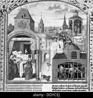 César, Gaius Julius, 13.7.100 - 15.3.44 av. J.-C., politicien romain, dictateur 49 et depuis 47, naissance supposée par Cesarean, après miniature par Henri de Vulcop, hors de: "Histoire universitaire", 15ème siècle, bibliothèque nationale, Paris, Banque D'Images