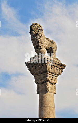 Pilier de Lion sur la place de la Cathédrale, Eichstaett, Bavière Banque D'Images