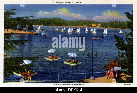 Voile sur le lac Arrowhead, California, USA, 1940. Artiste : Inconnu Banque D'Images