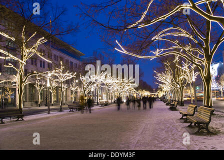 Unter den Linden de Berlin, avec des lumières de Noël Banque D'Images