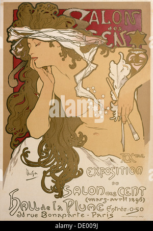 Affiche de l'exposition xxe dans le Salon des Cent, Paris, France, 1896. Artiste : Alphonse Mucha Banque D'Images