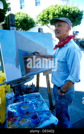 La peinture de l'artiste le Café Trieste à North Beach à San Francisco Banque D'Images