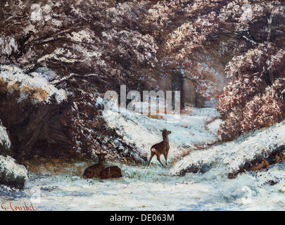 19e siècle - La cérémonie du cerf en hiver, 1866 - Gustave Courbet Philippe Sauvan-Magnet / Active Museum huile sur toile Banque D'Images