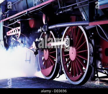 Locomotive à vapeur, vue détaillée des roues Banque D'Images