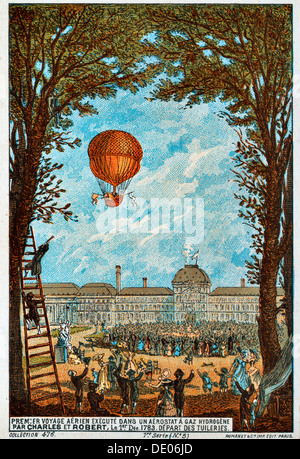 Premier voyage aérien par Charles et Robert, Paris, France, 1783 (1890). Artiste : Anon Banque D'Images