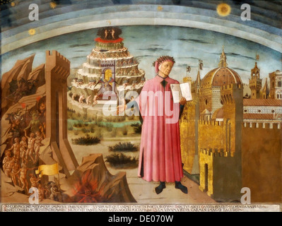 'Dante et la Divine Comédie" (La comédie illuminant Florence), 1464-1465. Artiste : Domenico di Michelino Banque D'Images