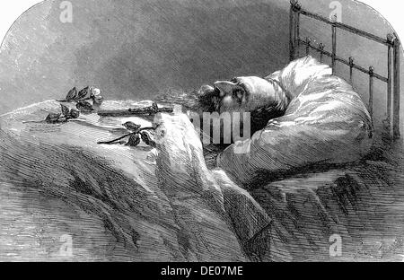 L'empereur Napoléon III de France sur son lit de mort, 1873. Artiste : Anon Banque D'Images