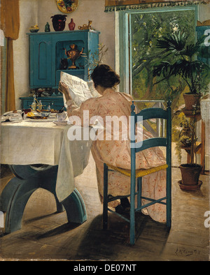 "Petit déjeuner avec le journal du matin", 1898. Artiste : Laurits Andersen Ring Banque D'Images