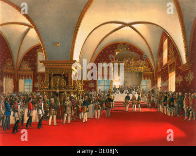 Banquet du Couronnement dans le hall du palais des facettes dans le Kremlin de Moscou, 1856. Artiste : Georg Wilhelm Timm Banque D'Images