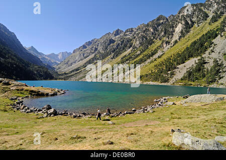 Lac de Gaube, Cauterets, Pyrénées, région Midi-Pyrénées, parc national, paysage de montagne, département des Hautes-Pyrénées Banque D'Images