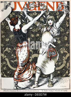 Couverture de l'hebdomadaire allemand art magazine Jugend, 1898. Artiste : Franz von Stuck Banque D'Images