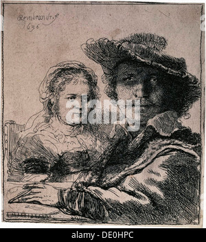 "Autoportrait avec Saskia', 1636. Artiste : Leon Lhermitte Banque D'Images