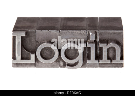 Plomb ancien lettres formant le terme 'Login' Banque D'Images