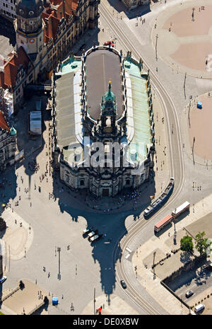 Vue aérienne, l'opéra Semperoper, Dresde, Saxe Banque D'Images