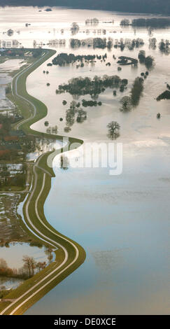 Vue aérienne, Amt Neuhaus, Hitzacker, Elbe, barrage, une digue, Parc Naturel de la vallée de l'Elbe, les inondations d'hiver Banque D'Images