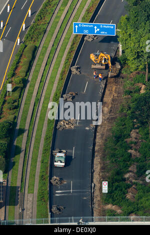 Vue aérienne, l'autoroute a40, l'autoroute A52, A40 et B1, Ruhrschnellweg autoroute, Essen, Ruhr, Rhénanie du Nord-Westphalie Banque D'Images