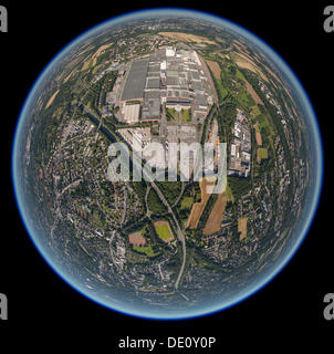 Vue aérienne, fisheye shot, usine automobile Opel, Opelwerk 1, General Motors, salles de fabrication de la Ruhr, Bochum, Banque D'Images