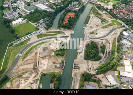 Vue aérienne, Rhine-Herne, Canal de la rivière Emscher, Henrichenburg, Castrop-Rauxel, Ruhr, Rhénanie du Nord-Westphalie Banque D'Images