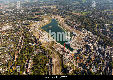 Vue aérienne de la rivière Emscher, Lac, PhoenixSee, Dortmund, Ruhr, Rhénanie du Nord-Westphalie Banque D'Images