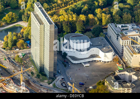 Vue aérienne, Dreischeibenhaus Gustaf-Gruendgens, bâtiment-Platz, theatre, Düsseldorf, Rhénanie Banque D'Images