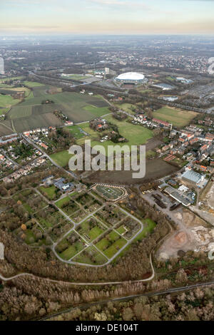 Vue aérienne, un cimetière où les fans du club de football Schalke 04 traditionnel peut être enterré, au Friedhof Beckhausen-Sutum Banque D'Images