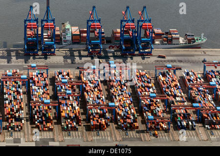 Vue aérienne, port de conteneurs du terminal à conteneurs de Waltershofen, Eurogate Banque D'Images