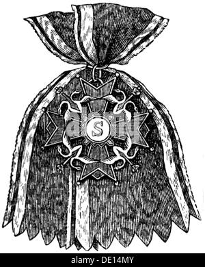 Médailles et décorations, Russie, ordre de Saint Stanislaus, fondé en 7.6.1765 par le roi Stanislaus II août de Pologne, insigne, gravure en bois, 2ème moitié 19e siècle, ordre de Chivalerie, ordre chevalrique, ruban, rubans, croix, croix, croix, empire russe, ctardome, tsar, historique, historique, droits additionnels-Clearences-non disponible Banque D'Images