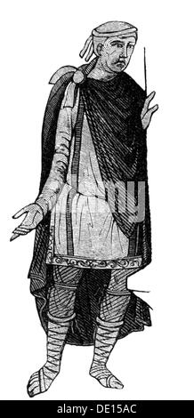 Mode, monde antique, période de migration, vêtements germaniques pour hommes, 5e - 8e siècle, après Lindenschmit, gravure en bois, 19e siècle, 19e siècle, graphique, graphiques, Germania, vêtements, tenue, tenues, pleine longueur, debout, mode homme, cap, capes, monde ancien, temps ancien, historique, historique, homme, homme, homme, peuple, monde ancien, Clearences-non disponible Banque D'Images