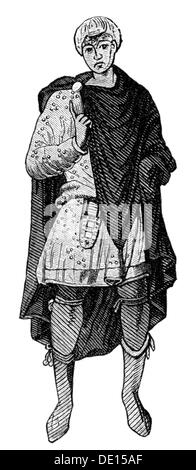 Mode, monde antique, période de migration, vêtements germaniques pour hommes, 5e - 8e siècle, après Lindenschmit, gravure en bois, 19e siècle, 19e siècle, graphique, graphiques, Germania, vêtements, tenue, tenues, pleine longueur, debout, mode homme, cap, capes, monde ancien, temps ancien, historique, historique, homme, homme, homme, peuple, monde ancien, Clearences-non disponible Banque D'Images