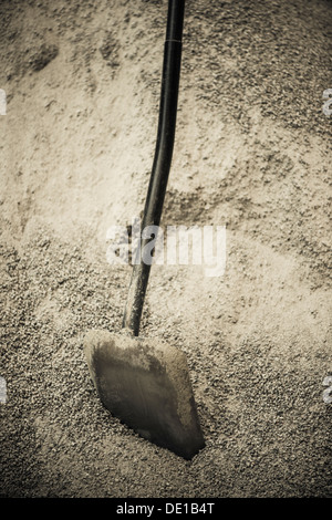 Site de construction avec gros plan du chat coincé dans un tas de sable Banque D'Images