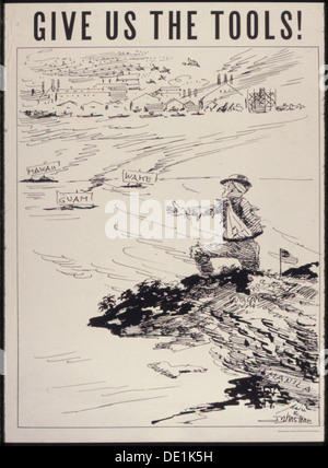 Cette affiche de la seconde Guerre mondiale est un appel à l'action pour les Américains pour soutenir la production de guerre. L'expression « donnez-nous les outils » souligne le besoin de matériel et de ressources pour aider les soldats sur les lignes de front. Cela faisait partie d'une campagne plus vaste pour s'assurer que le front intérieur américain contribuait à l'effort de guerre de toutes les manières possibles. Banque D'Images