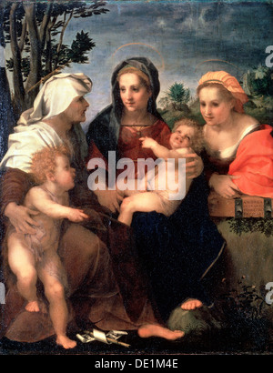 "Vierge à l'enfant avec les saints Catherine, Elisabeth et Jean Baptiste', 1510s. Artiste : Andrea del Sarto Banque D'Images