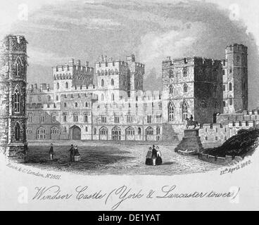 La York et Lancaster tours du château de Windsor, Berkshire, 1860. Artiste : Anon Banque D'Images