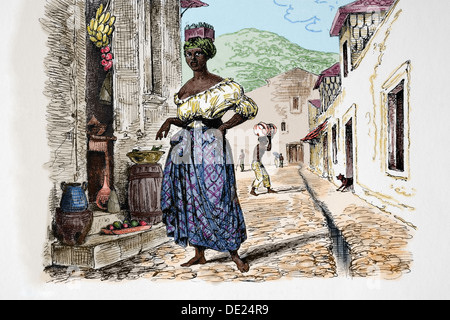 Caraïbes. Femme Hatian. c. 1870. La gravure. De couleur. Banque D'Images