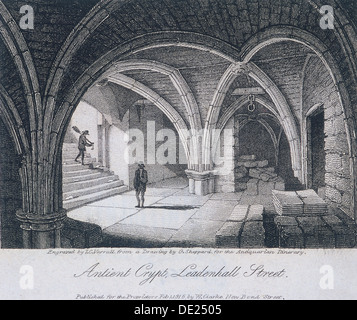 St Michael's Crypt, Aldgate, Londres, 1816. Artiste : JC Varrall Banque D'Images