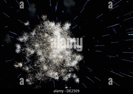 D'artifice blancs dans le ciel de nuit, Laval, Québec, Canada Banque D'Images