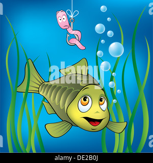 Drôle de poisson et peur ver Banque D'Images