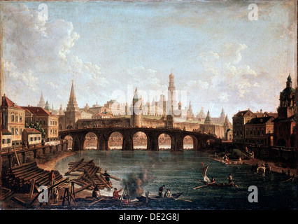 'Vue depuis le Kremlin de Moscou et le pont Bolshoy Kamenny (plus grand pont en pierre), des années 1810. Artiste : Fiodor Iakovlevitch Alexeev Banque D'Images