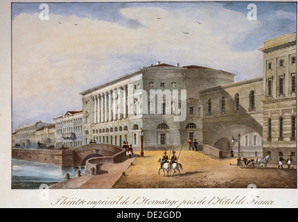 "Le Théâtre de l'Ermitage à Saint-Pétersbourg", 1840. Artiste : Anon Banque D'Images